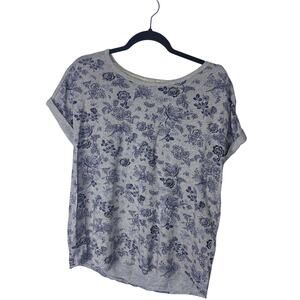 Lucky Brand Blue Floral Print Short Sleeve Tee Shirt Size XL